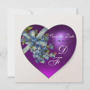 PURPLE HEART FORGET ME NOT MONOGRAM champagne Invitation