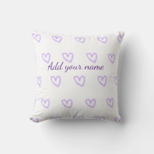 Purple heart glitter sparkle pattern add name text throw pillow