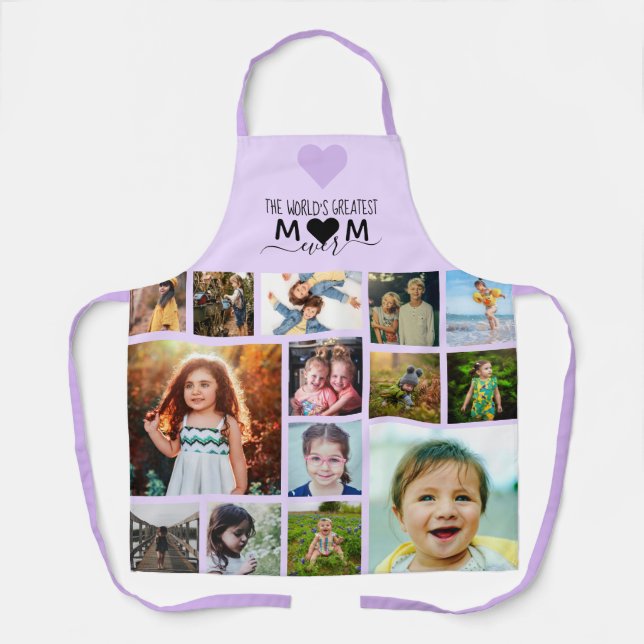 Purple Heart Greatest Mom Ever Photo Collage Apron (Front)