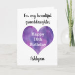 Purple Heart Happy 16th Birthday Granddaughter Card<br><div class="desc">A pretty, watercolor purple heart featured on the front of this happy 16th birthday granddaughter card, which you can personalize underneath with her name. The inside card message reads "I hope that today and every day is filled with lots of love, laughter & fun. I love you, always. Happy 16th...</div>