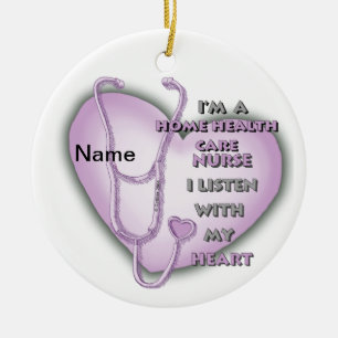Purple Heart Home Health Care Nurse Ceramic Ornament