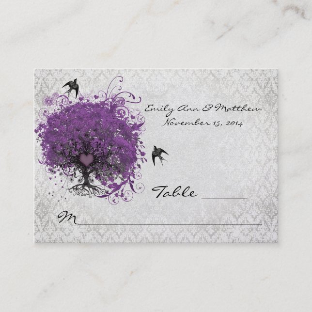 Purple Heart Leaf Tree Table Place Cards (Front)