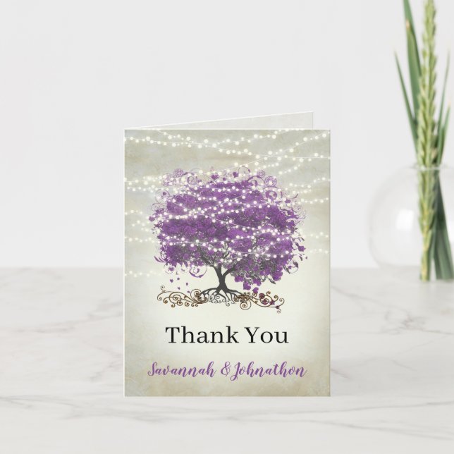 Purple Heart Leaf Tree Wedding Thank You (Front)