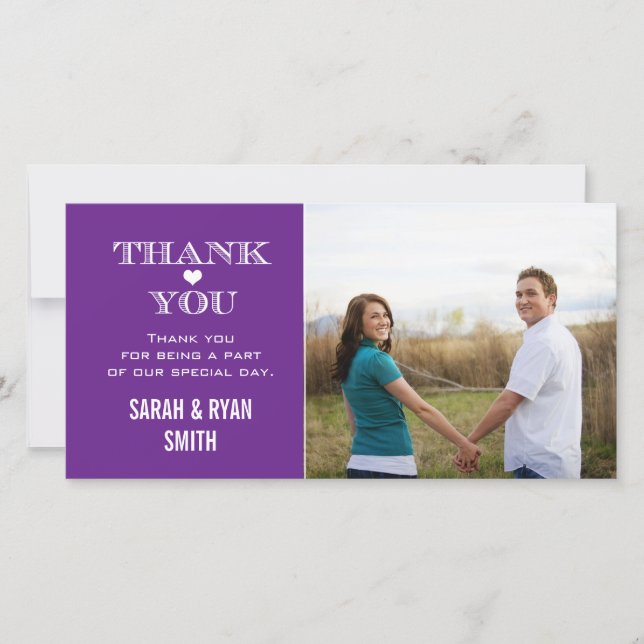 Purple Heart Mariage Photo Merci Cartes (Devant)