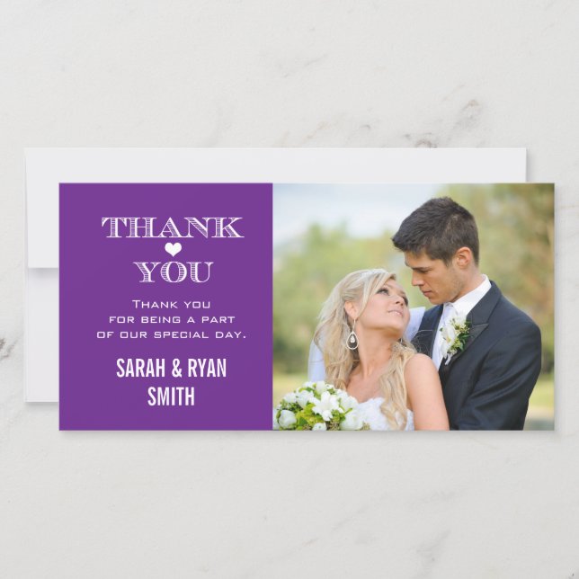 Purple Heart Mariage Photo Merci Cartes (Devant)