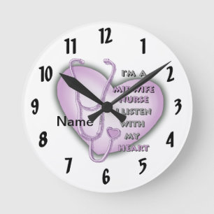 Purple Heart Midwife Nurse Round Clock