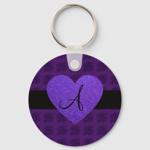 Purple heart monogram roses keychain