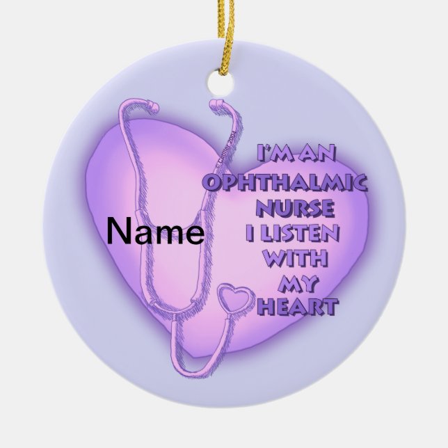 Purple Heart Ophthalmic Nurse Ceramic Ornament (Front)