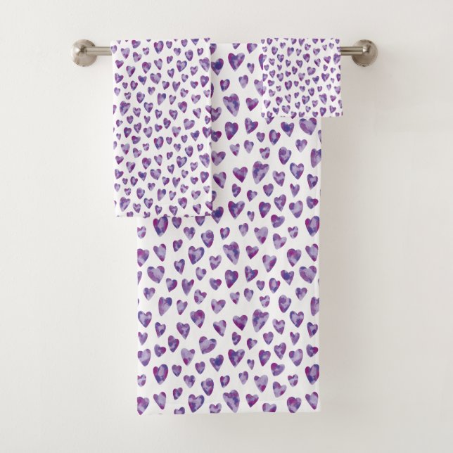 Purple Heart Pattern Bath Towel Set (Insitu)
