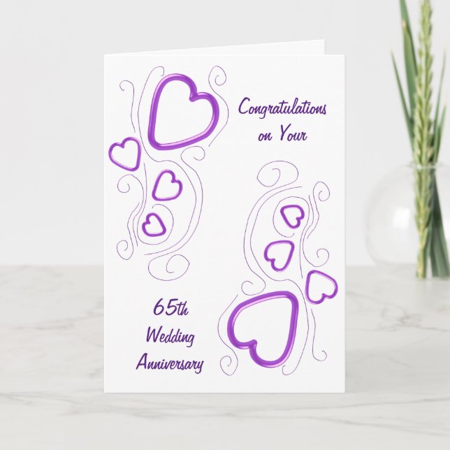 Purple Heart Personalised 65th Wedding Anniversary Card (Front)