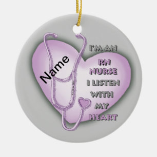Purple Heart RN Nurse Ceramic Ornament