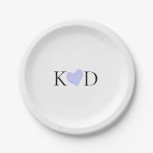 Purple heart watercolor pastel couple name letter paper plate