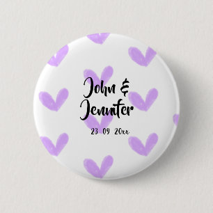 Purple heart watercolor valentine's couple name da 2 inch round button