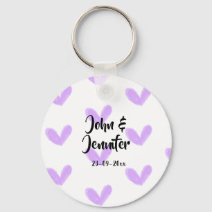 Purple heart watercolor valentine's couple name da keychain