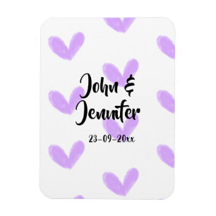 Purple heart watercolor valentine's couple name da magnet