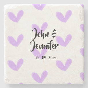 Purple heart watercolor valentine's couple name da stone coaster