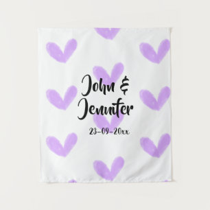 Purple heart watercolor valentine's couple name da tapestry
