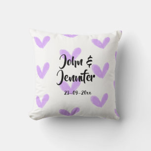 Purple heart watercolor valentine's couple name da throw pillow