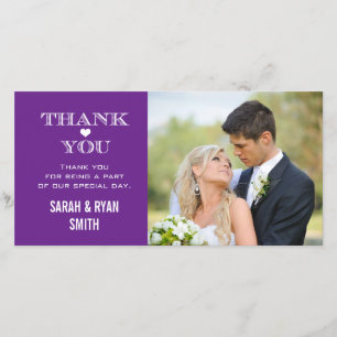 Purple Heart Wedding Photo Thank You Cards