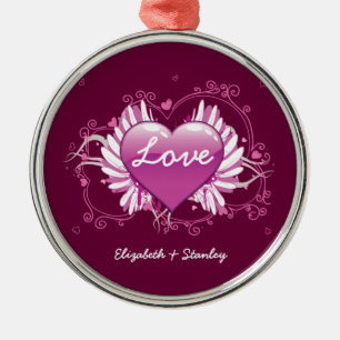 Purple heart wings swirls Love Valentine's Day Metal Ornament
