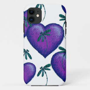 Purple Hearts and Dragonflies iPhone 11 Case