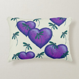 Purple Hearts and Dragonflies Decorative Pillow