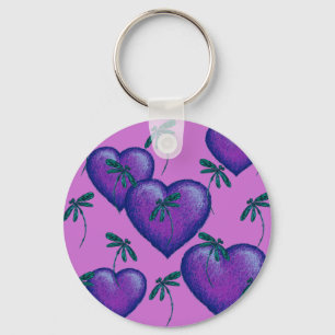 Purple Hearts and Dragonflies Keychain
