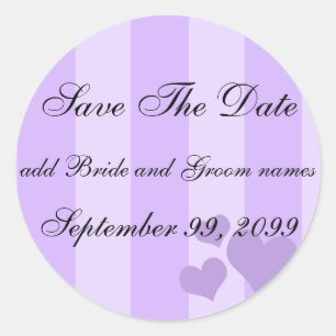 Purple Hearts And Stripes Save The Date Reminders Classic Round Sticker