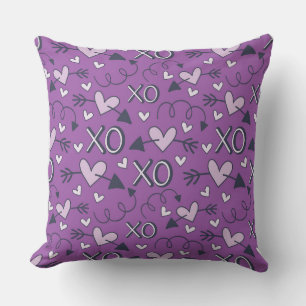 PURPLE HEARTS ARROWS HUGS KISSES THROW PILLOW