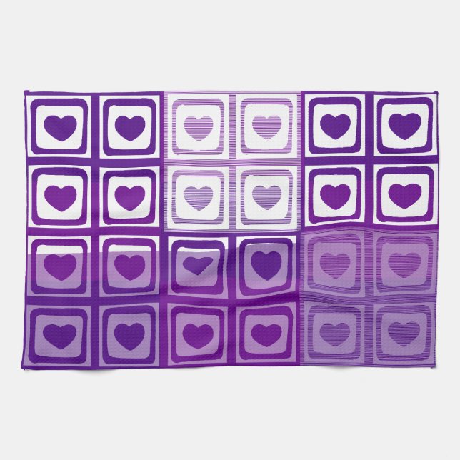 Purple Hearts Art Deco Kitchen Towel (Horizontal)