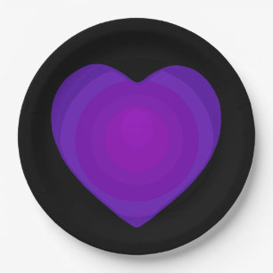 Purple hearts beating B&W Paper Plates