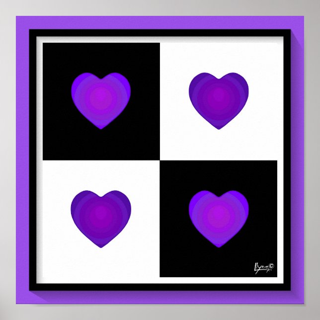 Purple hearts beating B&W Poster (Front)