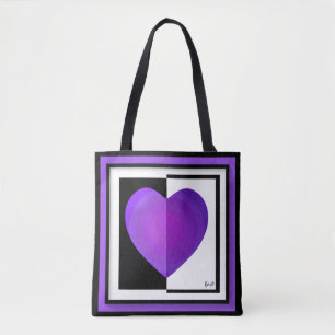 Purple hearts beating B&W Tote Bag