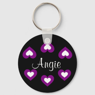 Purple Hearts Customizable Name Keychain