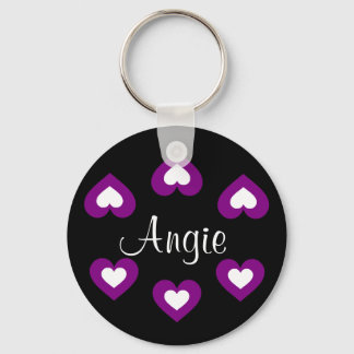 Purple Hearts Customizable Name Keychain