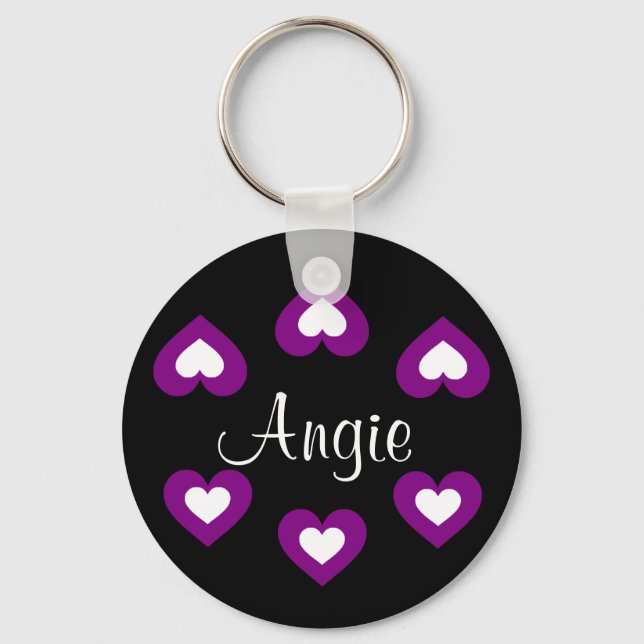 Purple Hearts Customizable Name Keychain (Front)