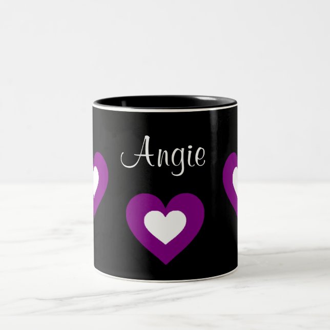 Purple Hearts Customizable Name Valentine Mug (Center)