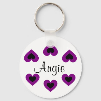 Purple Hearts Customizable Valentine Name Keychain