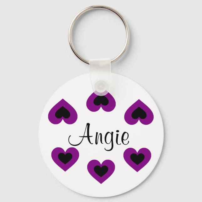 Purple Hearts Customizable Valentine Name Keychain (Front)