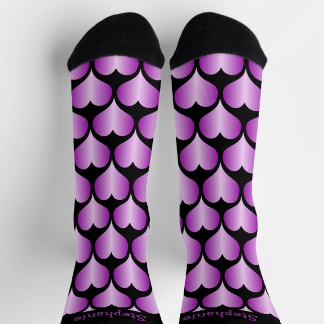 Purple Hearts Design Personalised Socks (Top)