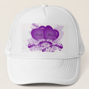 Purple Hearts & Flowers Personalized Bride's Hat