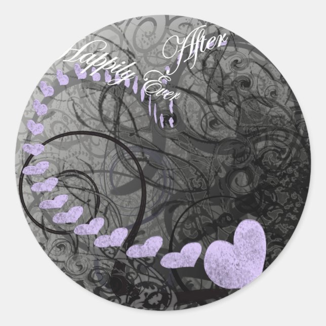 Purple Hearts Happily Ever After Classic Round Sticker (Front)