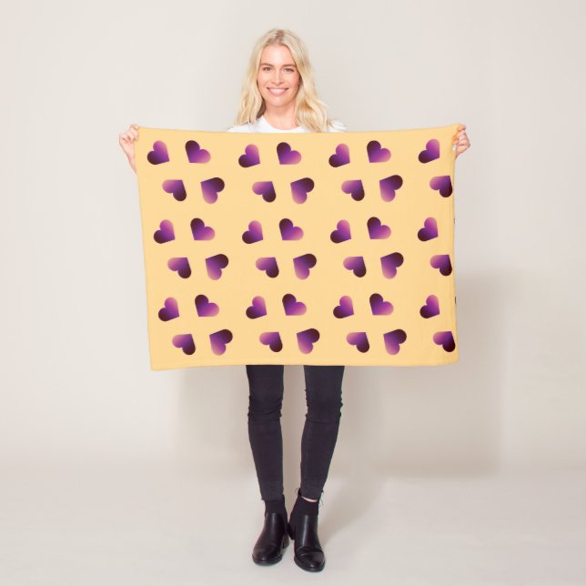 Purple hearts on peach fleece blanket (In Situ)