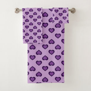 Purple Hearts Pattern Bath Towel Set