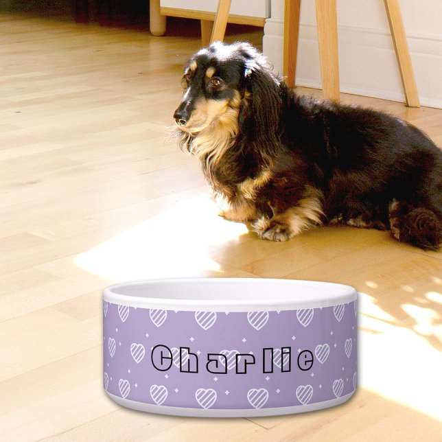 Purple Hearts Pattern Ceramic Pet Bowl (Creator Uploaded)