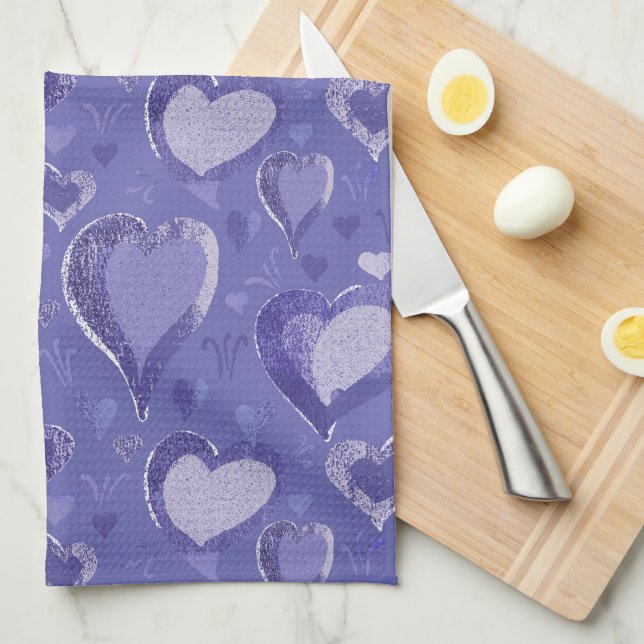 Purple Hearts Pattern Drawing Kitchen Towel (Quarter Fold)