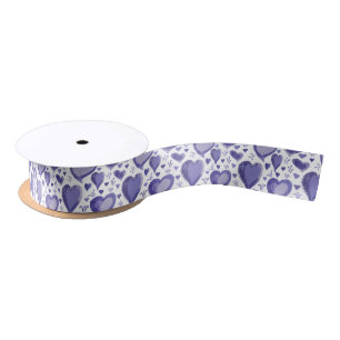 Purple Hearts Pattern Drawing Valentine`s Day Satin Ribbon