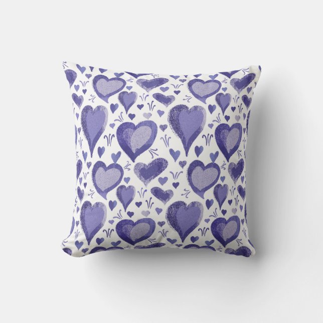 Purple Hearts Pattern Drawing Valentine`s Day  Throw Pillow (Front)