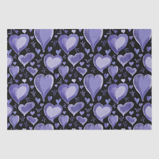 Purple Hearts Pattern Drawing Valentine`s Day Tissue Paper (Front)
