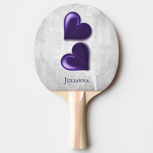 Purple Hearts Personalized Ping Pong Paddle (Front)
